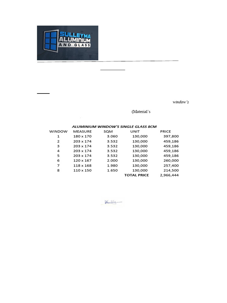 Aluminum and Glass Fittings Quotation | PDF