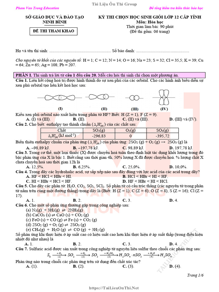 Đề Hsg Thpt Ninh Bình - Đề Minh Họa - Đề | PDF