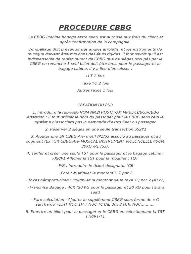 Procédure CBBG et Extra Seat | PDF