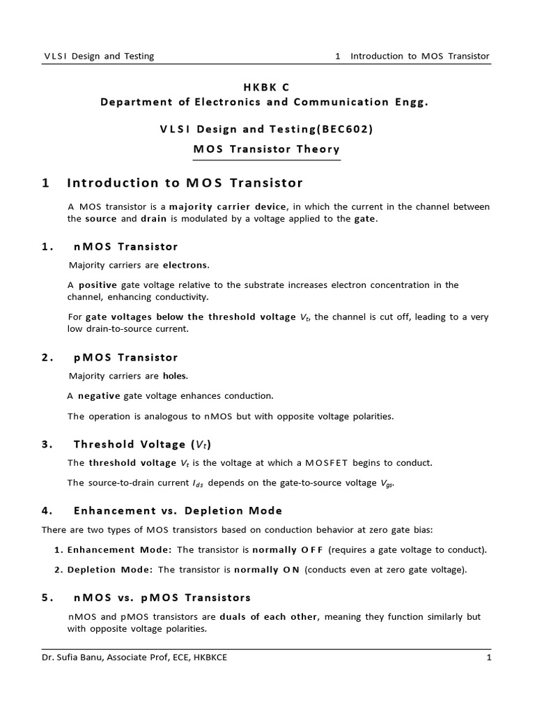 MOS Transistor Fundamentals in VLSI | PDF | Mosfet | Field Effect ...