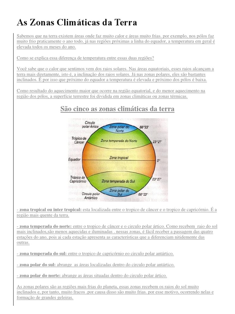 As Zonas Climáticas da Terra Iluminismo Ciências da Terra e da Vida