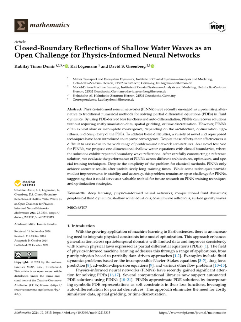 Shallow Water Wave Reflections and PINNs | PDF | Mathematics ...