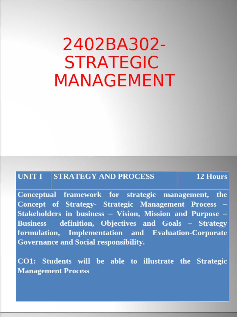 Unit I - Introduction To SM | PDF | Swot Analysis | Strategic Management
