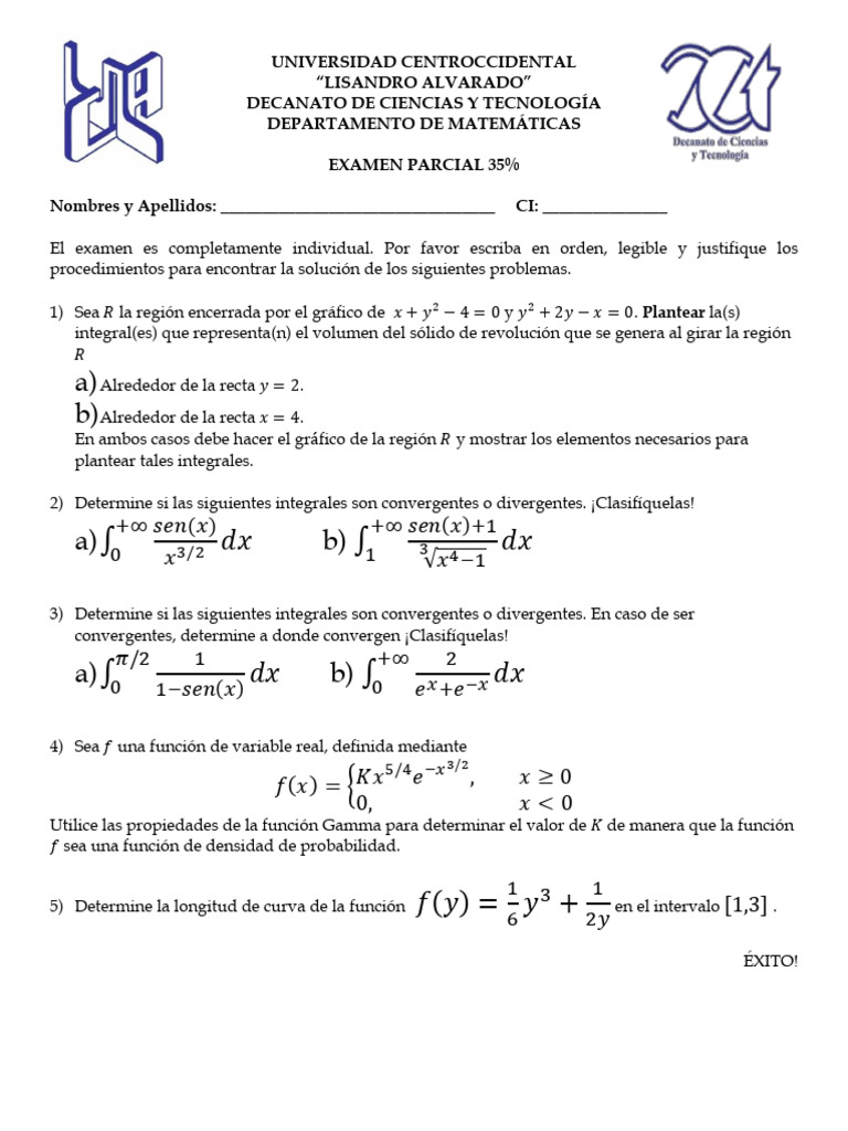 2do Examen Parcial Matematicas II - 084719 | PDF