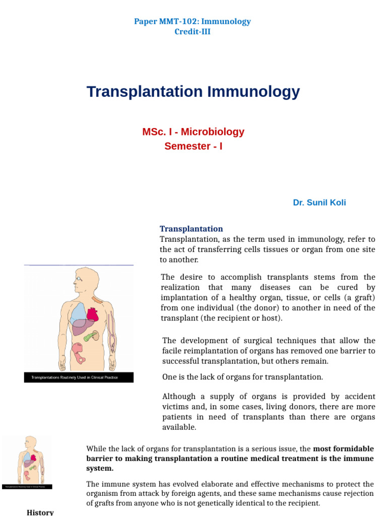 Transplantation Immunology Overview | PDF | Transplant Rejection ...