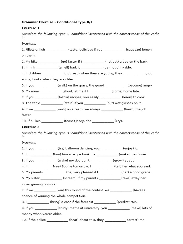 Conditional Exercises: Types 0 and 1 | PDF | Linguistics | Grammar