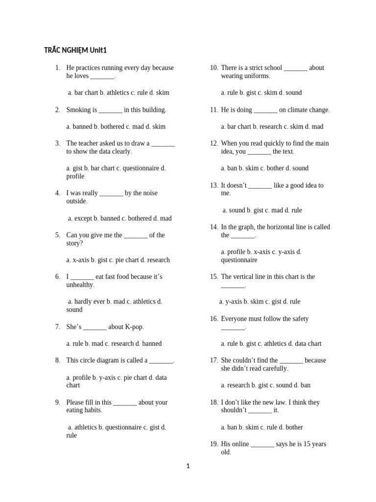Unit 1 Vocabulary Quiz on Data Terms | PDF | Chart