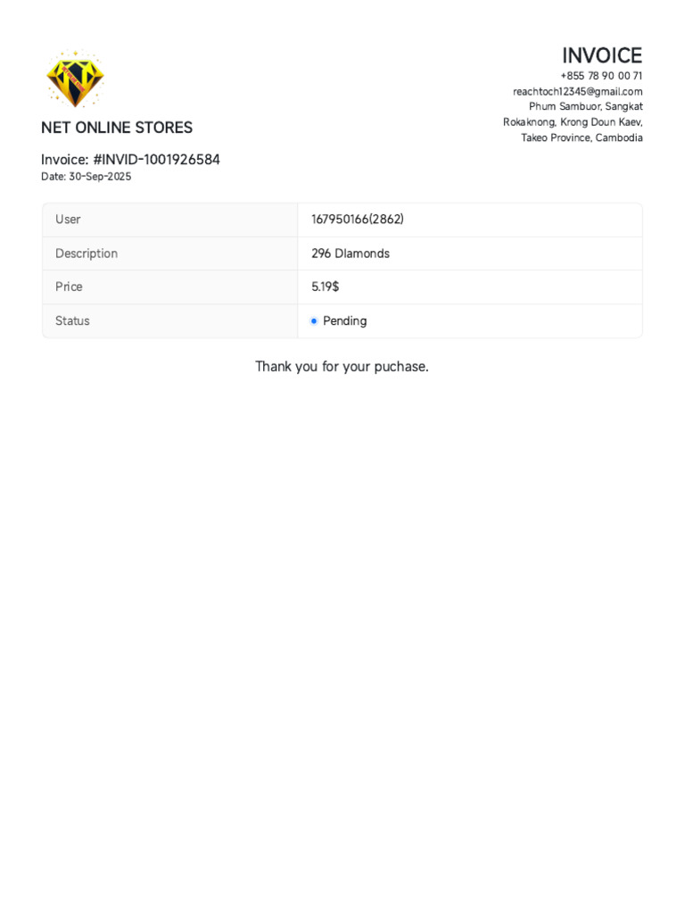 Invoice for Online Diamond Purchase | PDF