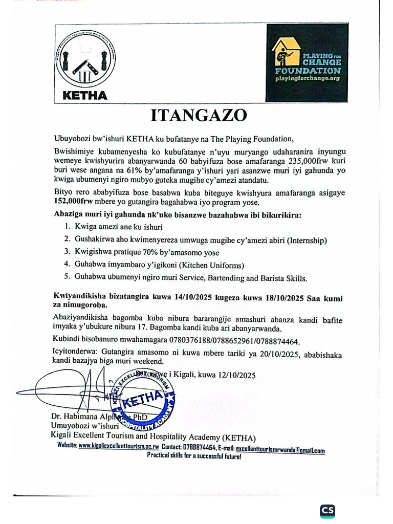 Itangazo Rya Buruse - Ketha | PDF