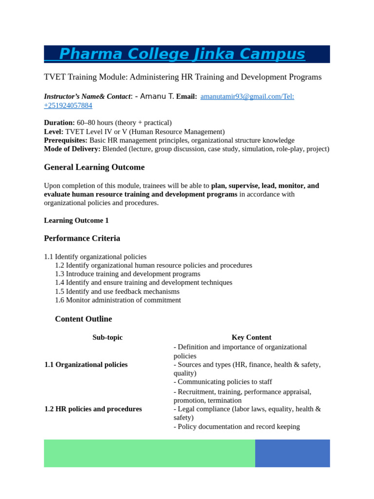 HR Training Development Module Guide | PDF | Human Resource Management ...