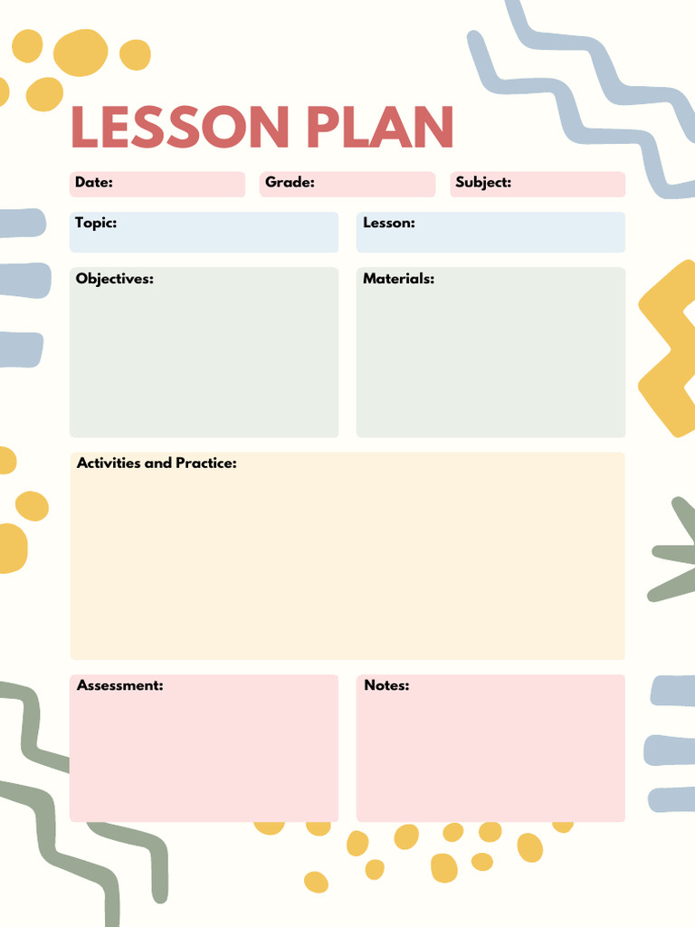 Lesson Plan Document in Colorful Patterned Style | PDF
