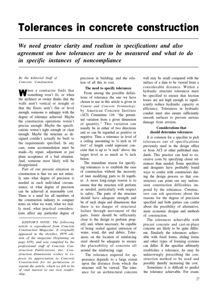 Tolerances in Concrete Consruction | PDF