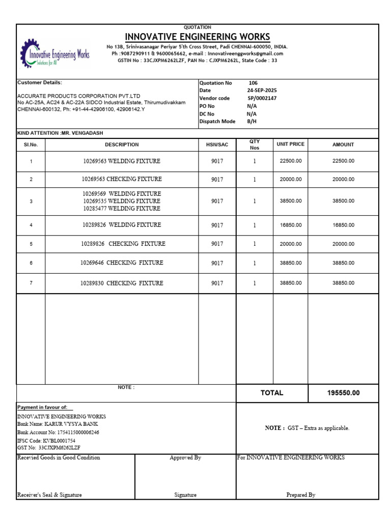 Checking Fixture Quotation Details | PDF