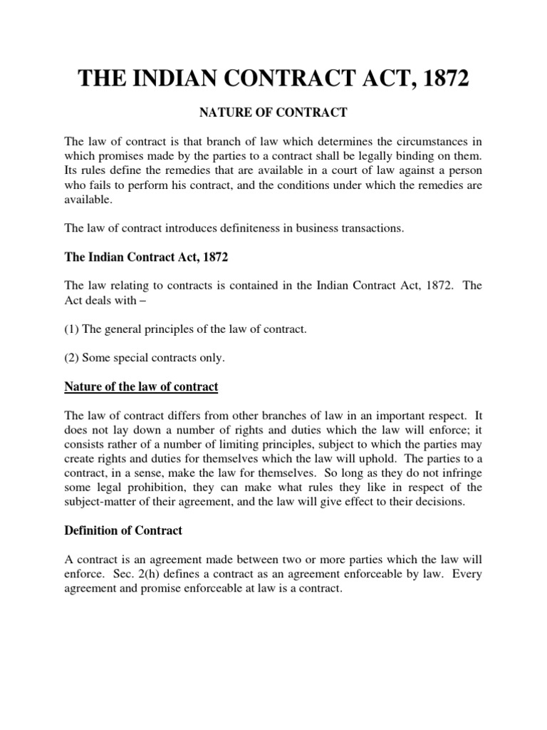 The Indian Contract Act | PDF | Misrepresentation | Offer And Acceptance