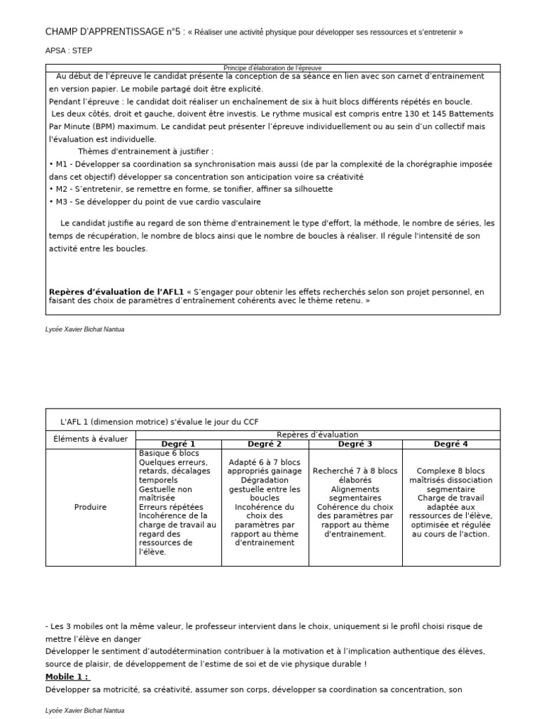 Activité physique : évaluation et objectifs | PDF
