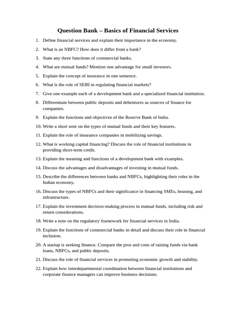 Financial Services Basics: Key Concepts | PDF | Banks | Non Bank ...