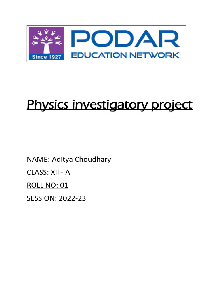 Physics Investigatory Project CLASS 12 ADITYA | PDF | Resistor ...