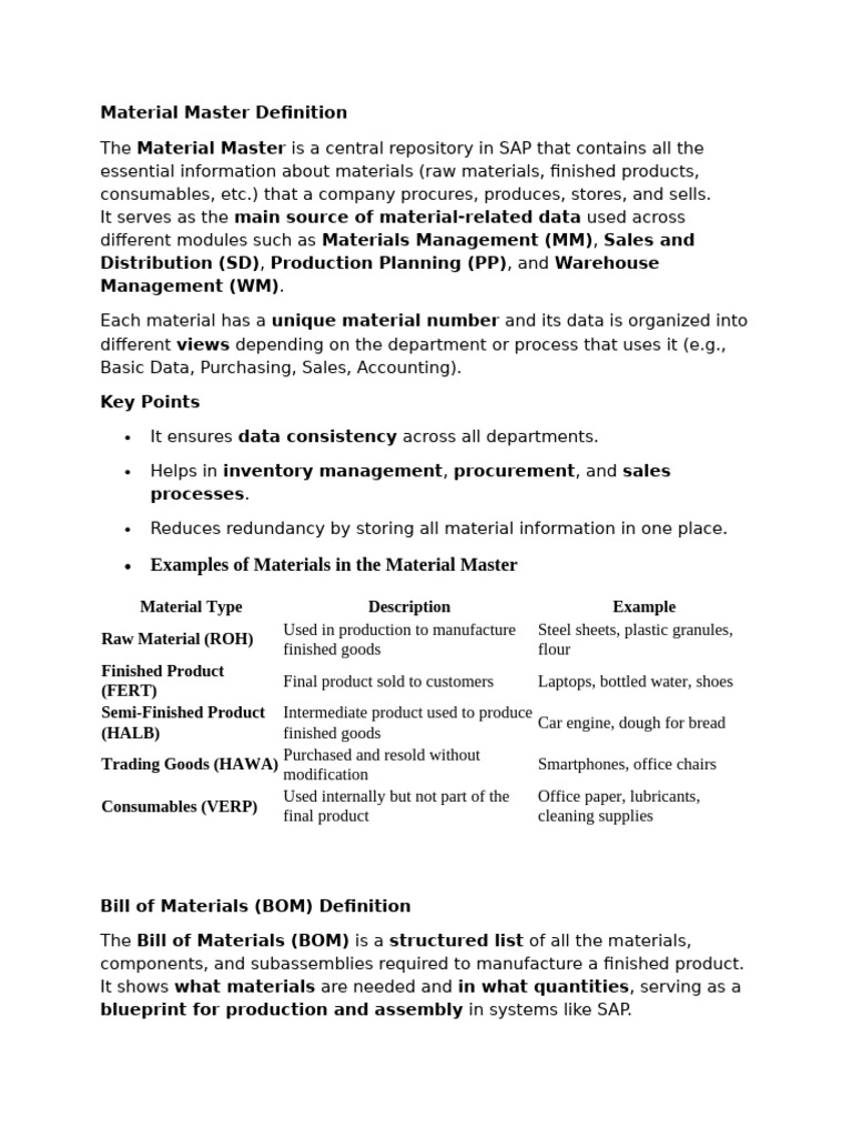 Understanding SAP Material Master & BOM | PDF | Vehicles | Vehicle ...