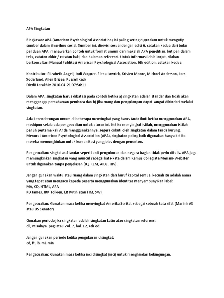 APA Singkatan | Akronim | Aturan