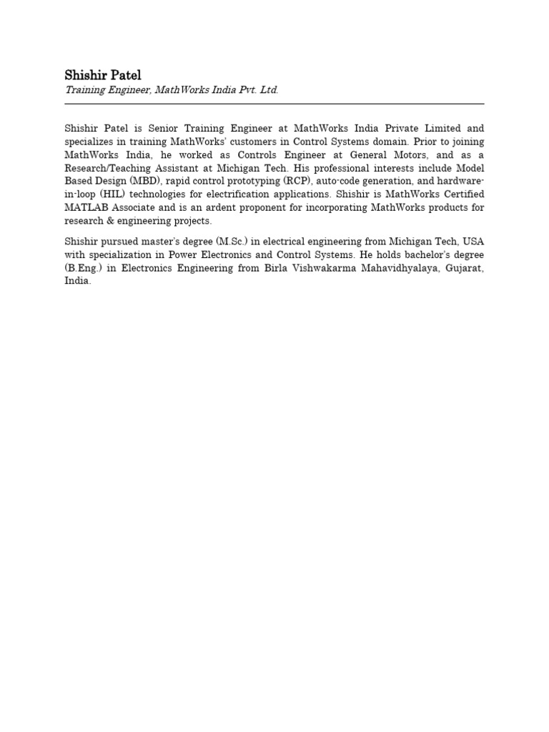 Shishir Patel: Control Systems Expert | PDF
