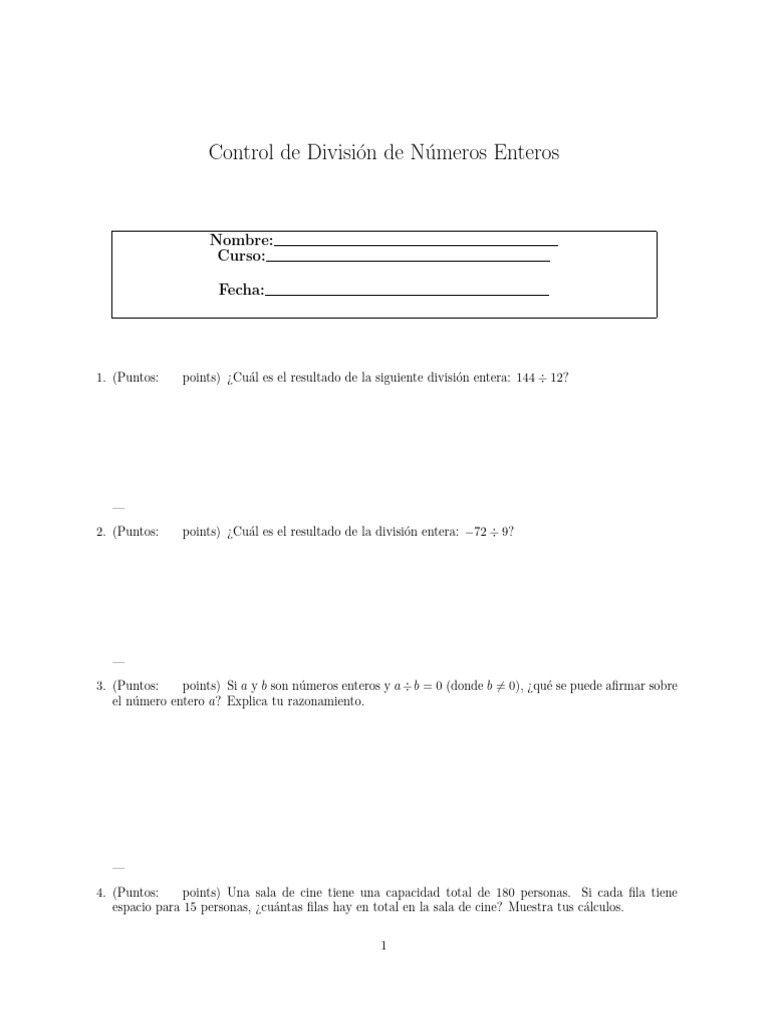 Ejercicios de División de Enteros | PDF