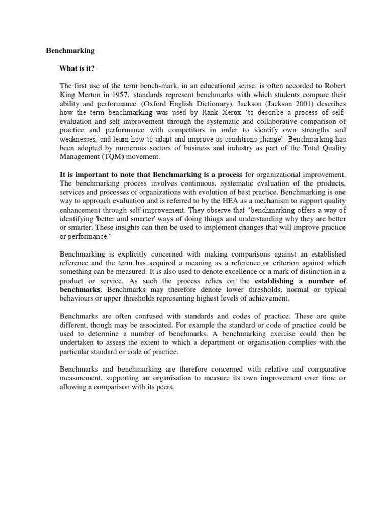 Understanding Benchmarking for Improvement | PDF