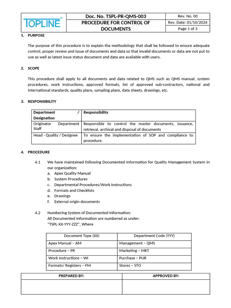 Document Control Procedure for QMS | PDF | Audit | Business
