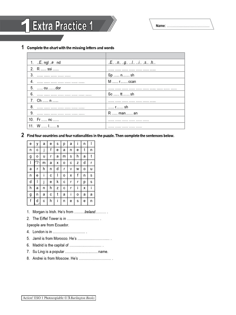 Burlington Student Book 1 ESO Activities | PDF