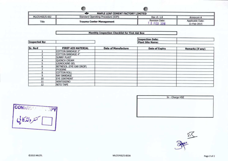 First Aid Box Inspection Checklist | PDF