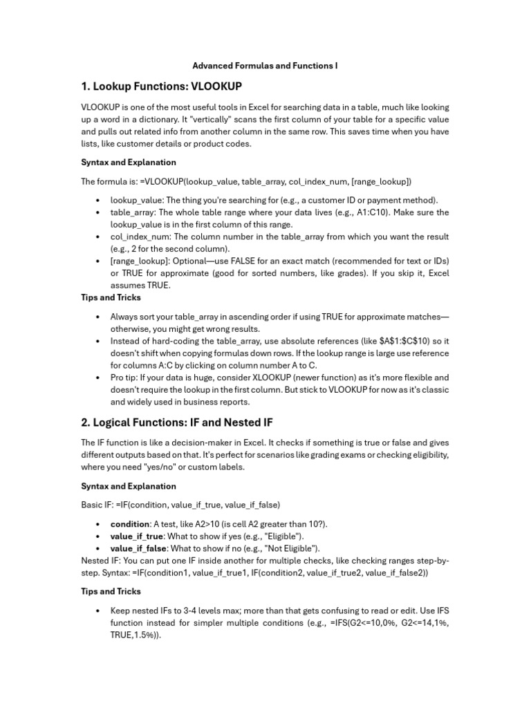 Advanced Formulas and Functions I | PDF | Microsoft Excel | Computer ...