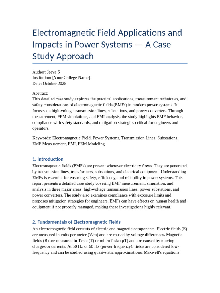 EMF Impacts in Power Systems Case Study | PDF | Electromagnetic Field ...