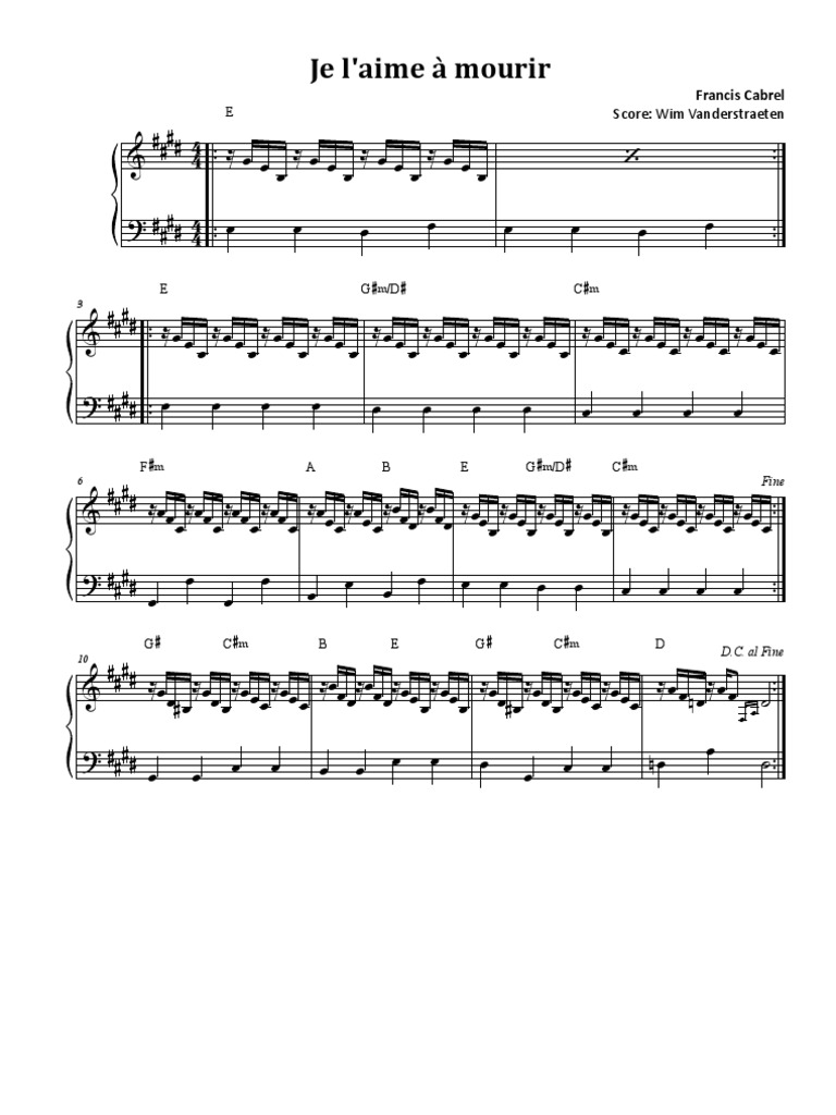 Tablature Je L Aime à Mourir Arpège Francis Cabrel - Je L'aime À Mourir | PDF