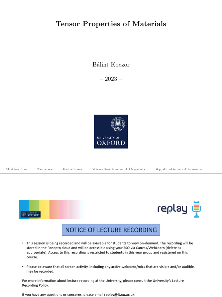 Tensors Lecture Slides 2023 | PDF | Eigenvalues And Eigenvectors | Rotation