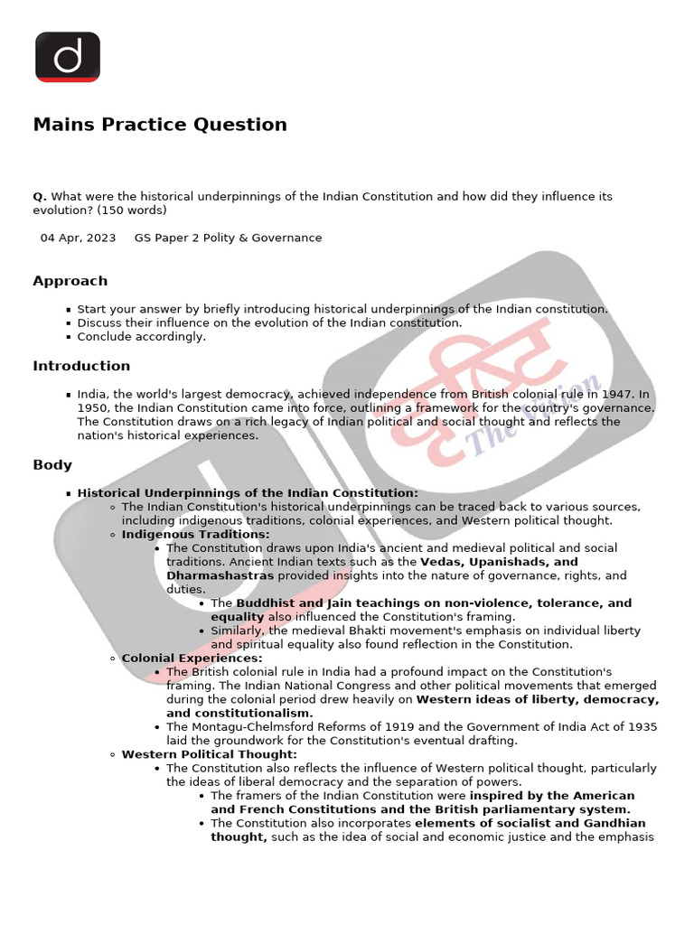 Mains Practice Question: Approach | PDF | Constitution | Justice