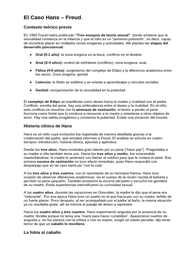 Análisis del Caso Hans de Freud | PDF | Complejo de Edipo | Sexualidad