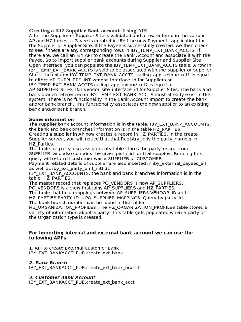 Supplier Bank Account Creation API | PDF | Banks | Information Technology