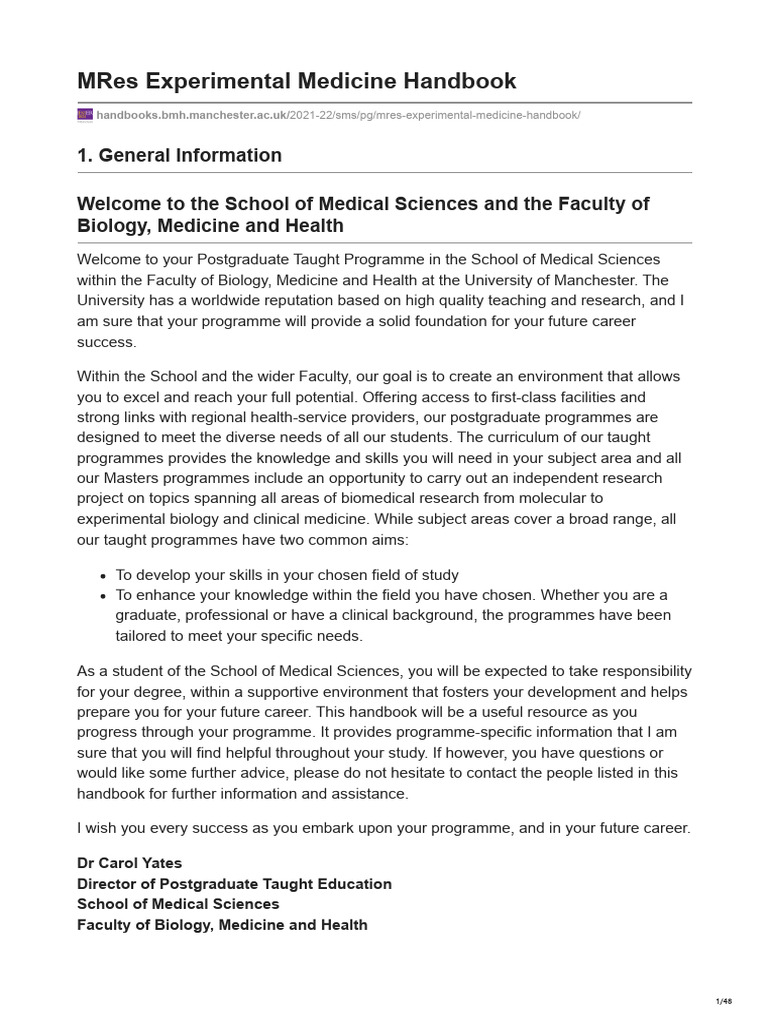 MRes Experimental Medicine Overview | PDF