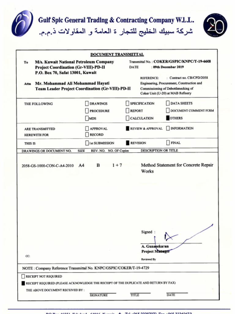 Method Statement For Repair Work Approval KNPC | PDF