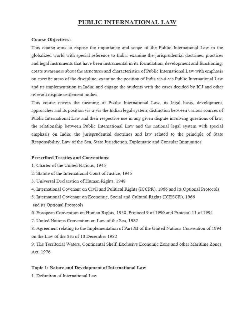 Public International Law Course Overview | PDF | International Law ...