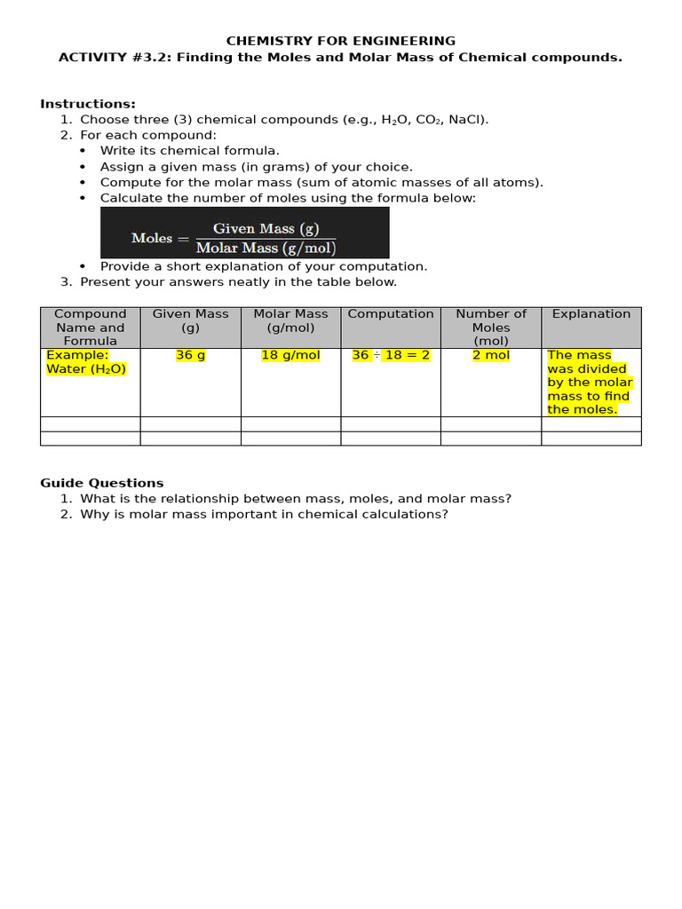 Moles and Molar Mass in Chemistry | PDF