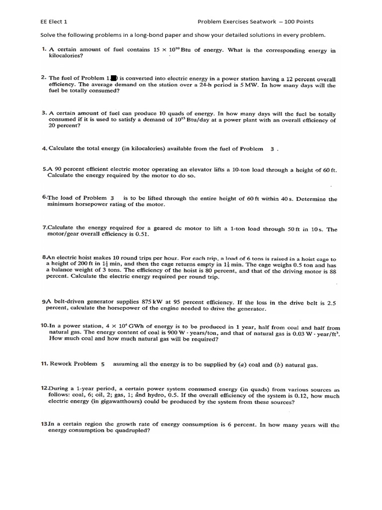 EE Elect 1 Problem Exercises 08112025 | PDF