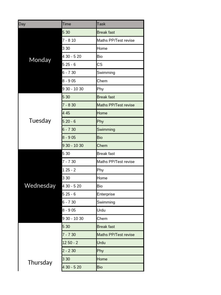 Weekly Study Schedule Overview | PDF