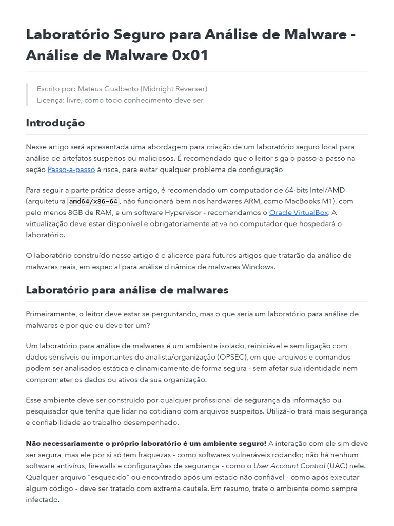 Laboratório Seguro para Análise de Malware | PDF | Malware | Rede de ...