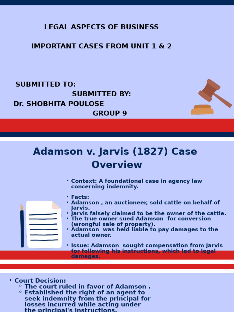 Key Legal Cases in Business Law | PDF | Indemnity | Common Law