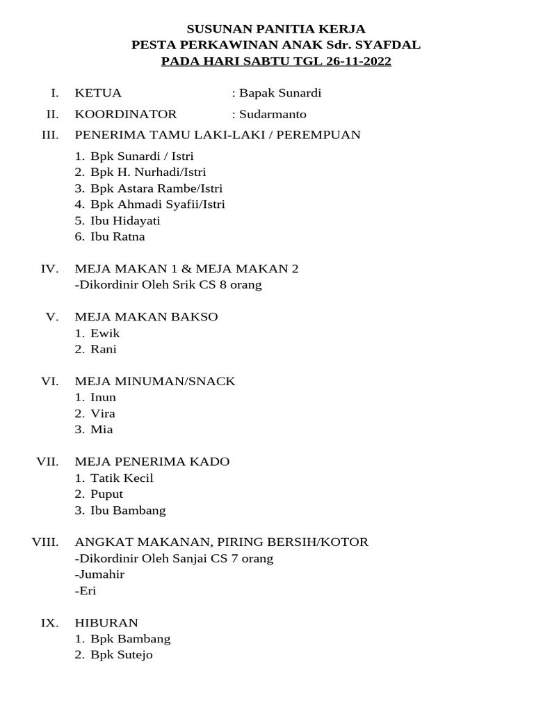 Susunan Panitia Kerja | PDF
