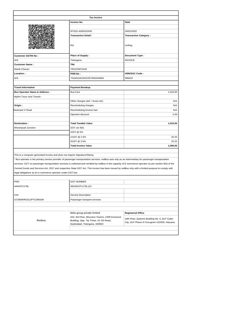 Tax Invoice for Bus Travel Services | PDF | Taxation | Government Finances