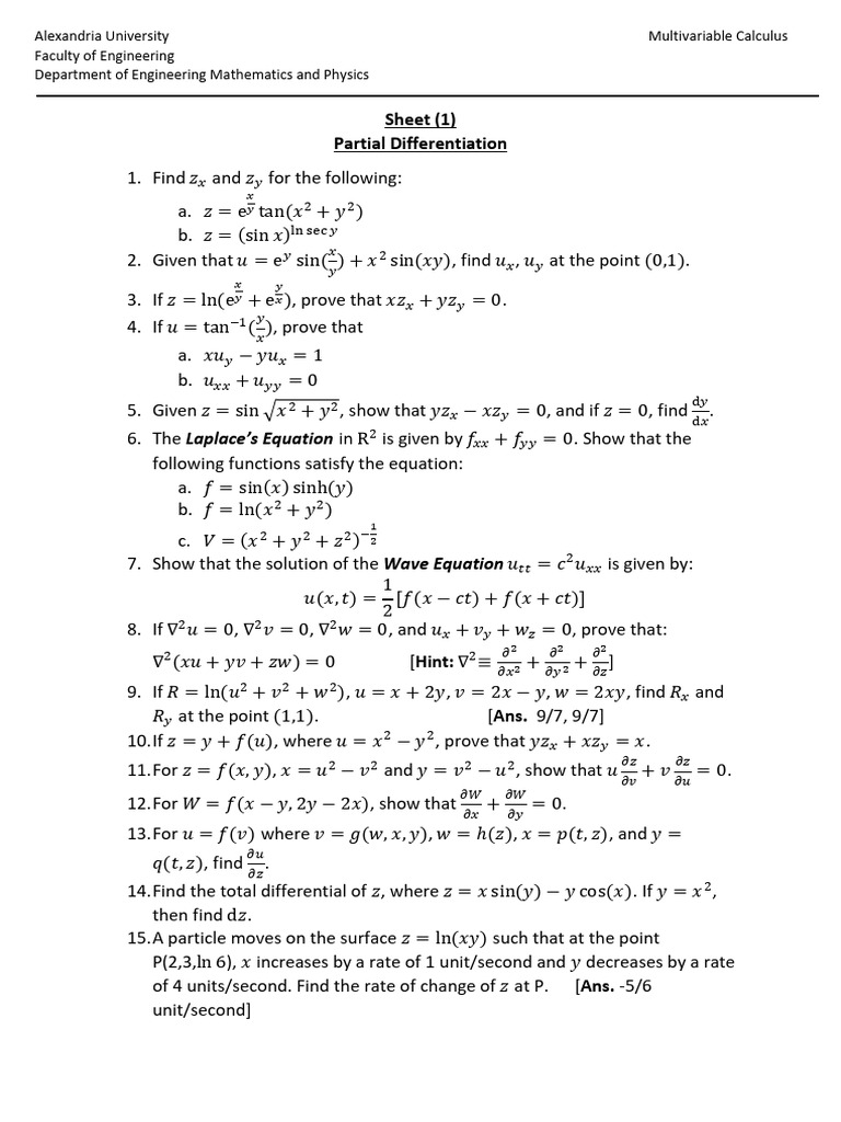 Multivariable Calculus Problems and Solutions | PDF | Differential ...