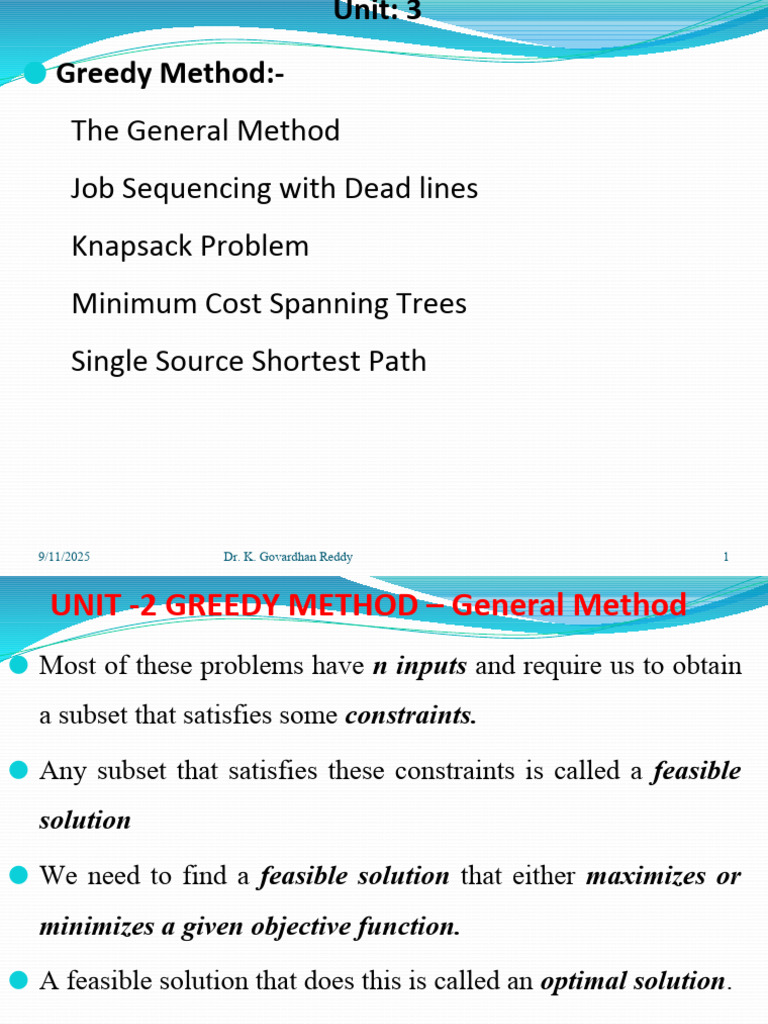 Greedy Method in ADSA Overview | PDF | Vertex (Graph Theory) | Algorithms