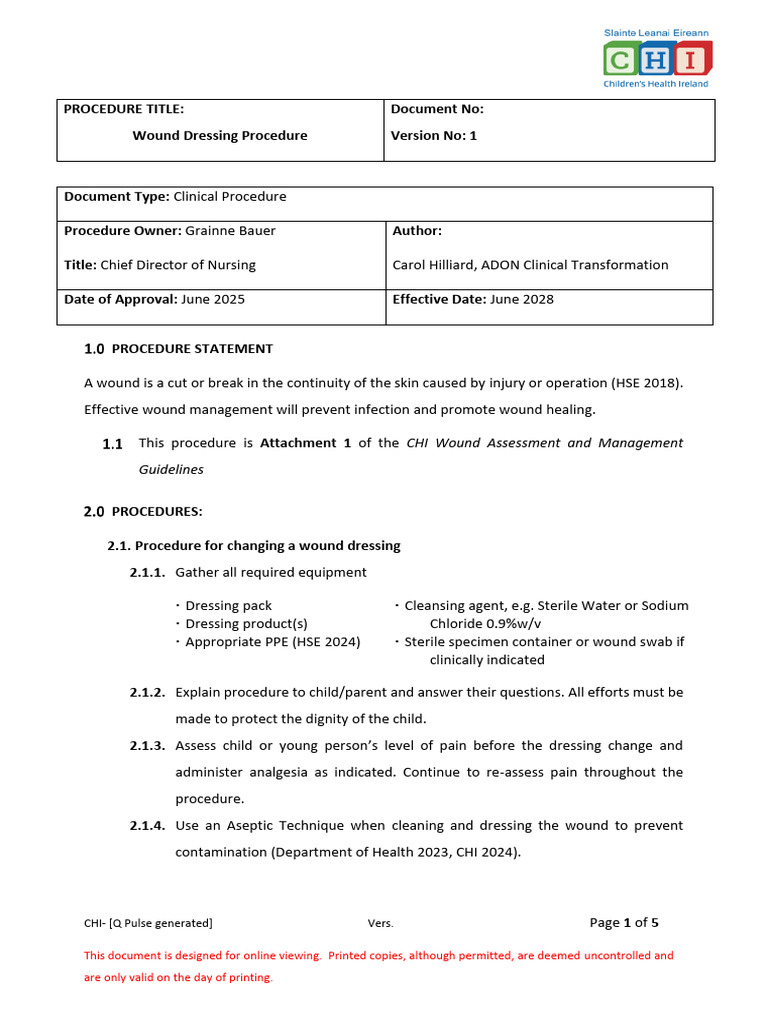 Wound Dressing Procedure Guide | PDF | Wound | Medicine
