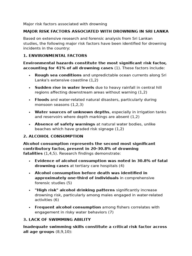 Major Risk Factors Associated With Drowning | PDF | Swimming | Water